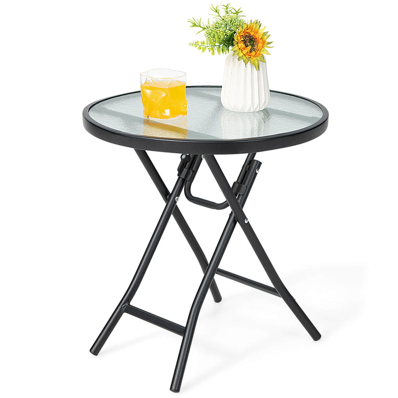 Patio Side Table with Tempered Glass Tabletop