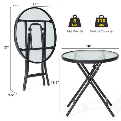 Patio Side Table with Tempered Glass Tabletop