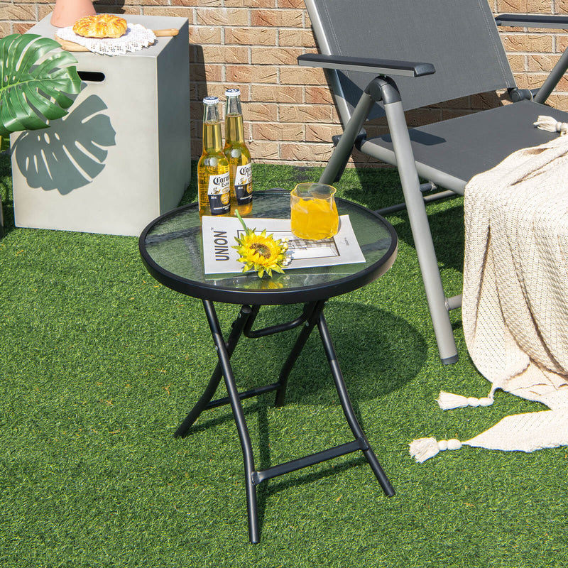 Patio Side Table with Tempered Glass Tabletop