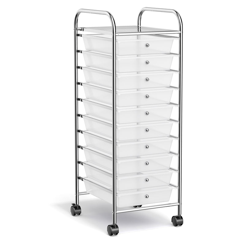 10 Drawer Rolling Storage Cart Organizer with 4 Universal Casters-Transparent