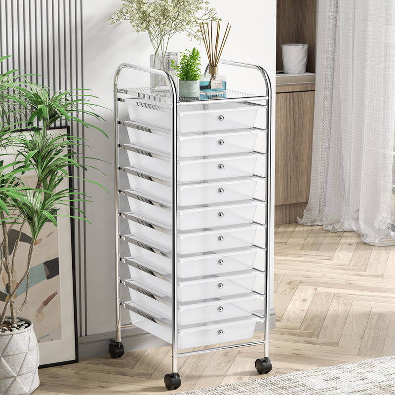 10 Drawer Rolling Storage Cart Organizer with 4 Universal Casters-Transparent