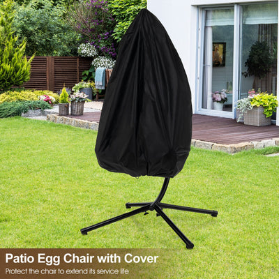 Patio Hanging Egg Chair with Stand Waterproof Cover and Folding Basket-Brown