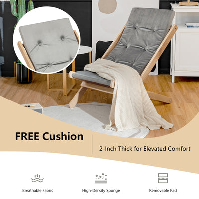 3-Position Adjustable and Foldable Wood Beach Sling Chair with Free Cushion-Gray