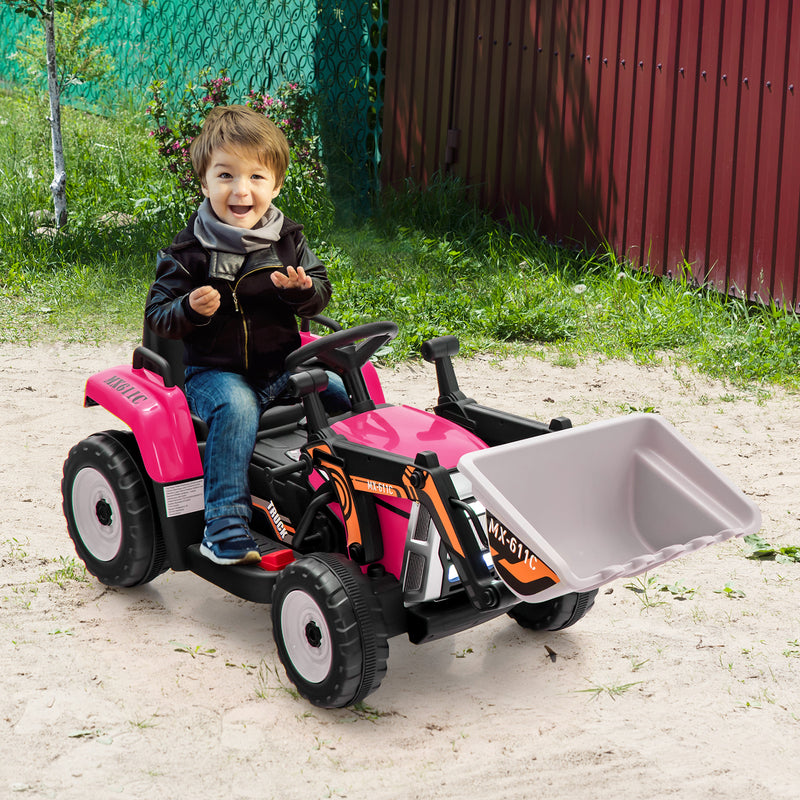 12V Battery Powered Kids Ride on Excavator with Adjustable Arm and Bucket-Pink