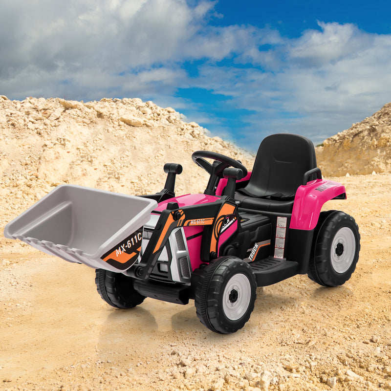 12V Battery Powered Kids Ride on Excavator with Adjustable Arm and Bucket-Pink