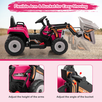 12V Battery Powered Kids Ride on Excavator with Adjustable Arm and Bucket-Pink