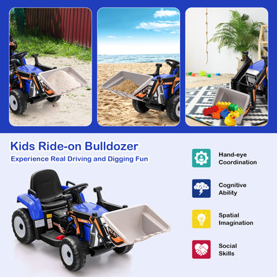 12V Battery Powered Kids Ride on Excavator with Adjustable Arm and Bucket-Blue