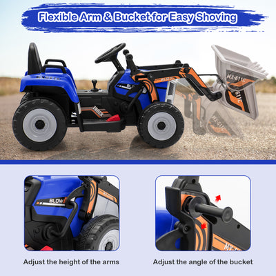 12V Battery Powered Kids Ride on Excavator with Adjustable Arm and Bucket-Blue