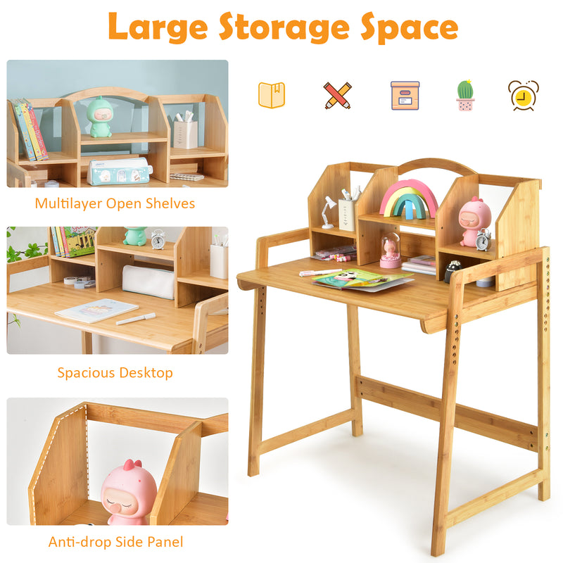 Bamboo Kids Study Desk and Chair Set with Bookshelf