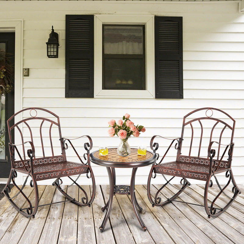 Heavy-Duty Patio Rocking Chair with Ergonomic Backrest and Armrests-Red