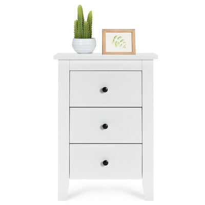 Nightstand End Beside Table Drawers Modern Storage Bedroom Furniture-White