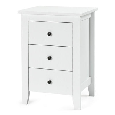 Nightstand End Beside Table Drawers Modern Storage Bedroom Furniture-White