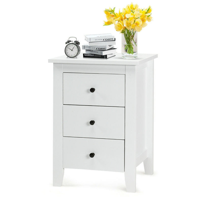 Nightstand End Beside Table Drawers Modern Storage Bedroom Furniture-White