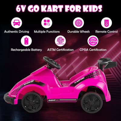 Kids 6V Ride On Go Cart with Remote Control and Safety Belt-Pink