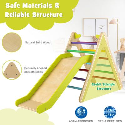 2-in-1 Wooden Triangle Climber Set with Gradient Adjustable Slide-Multicolor