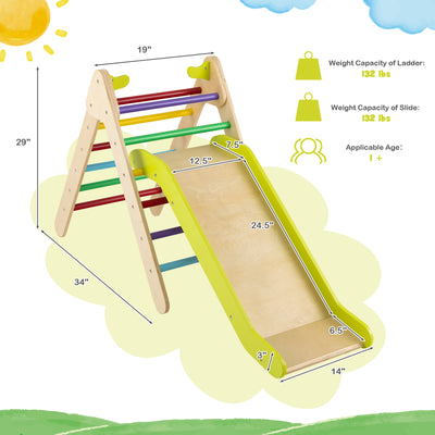 2-in-1 Wooden Triangle Climber Set with Gradient Adjustable Slide-Multicolor