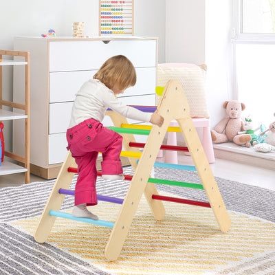 2-in-1 Wooden Triangle Climber Set with Gradient Adjustable Slide-Multicolor