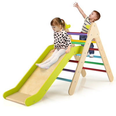 2-in-1 Wooden Triangle Climber Set with Gradient Adjustable Slide-Multicolor