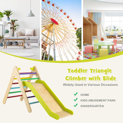 2-in-1 Wooden Triangle Climber Set with Gradient Adjustable Slide-Multicolor