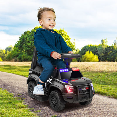 6V Kids Ride On Police Car with Real Megaphone and Siren Flashing Lights-Black