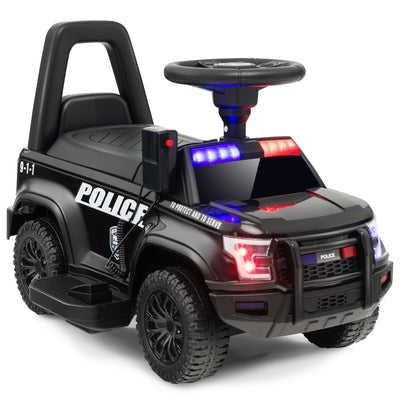 6V Kids Ride On Police Car with Real Megaphone and Siren Flashing Lights-Black