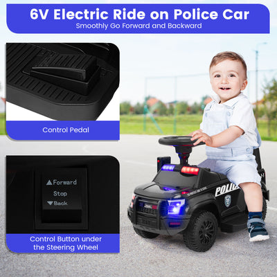 6V Kids Ride On Police Car with Real Megaphone and Siren Flashing Lights-Black