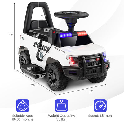 6V Kids Ride On Police Car with Real Megaphone and Siren Flashing Lights-White