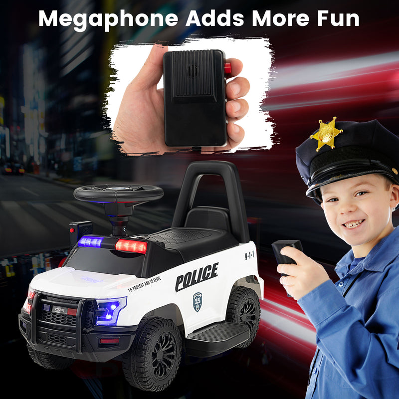 6V Kids Ride On Police Car with Real Megaphone and Siren Flashing Lights-White