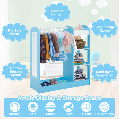 Kids Dress Up Storage with Mirror-Blue