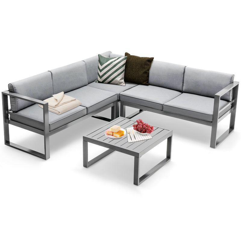 4 Pieces Aluminum Patio Furniture Set with Thick Seat and Back Cushions-Gray