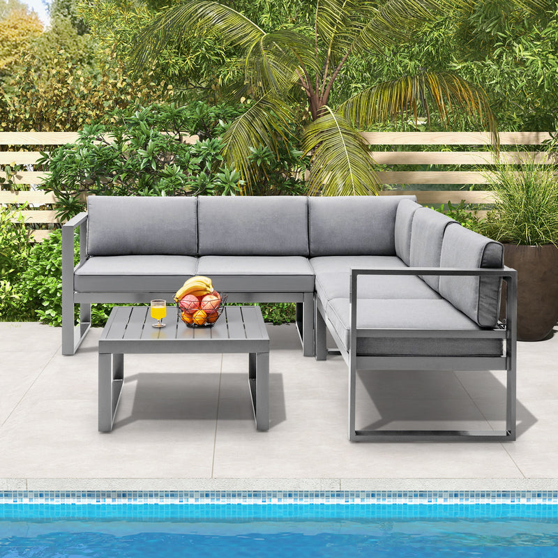 4 Pieces Aluminum Patio Furniture Set with Thick Seat and Back Cushions-Gray