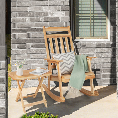 Front Porch Rocking Chair and Foldable Table Set for Outdoors-Natural