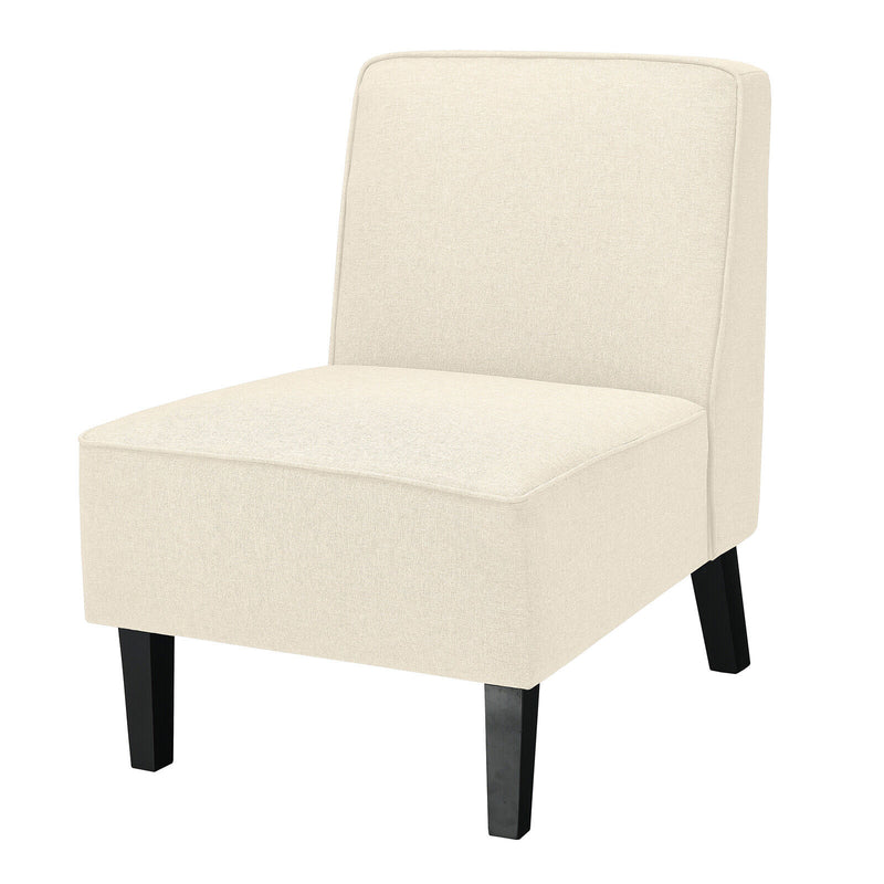 Modern Armless Accent Chair with Rubber Wood Legs-Beige