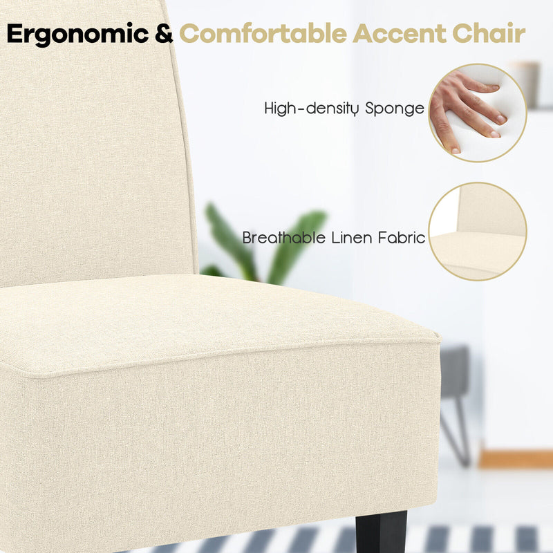 Modern Armless Accent Chair with Rubber Wood Legs-Beige