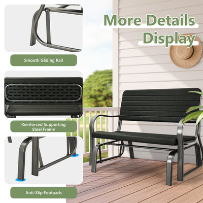 2-Seat Porch Glider with HDPE Back Seat and Steel Frame-Black