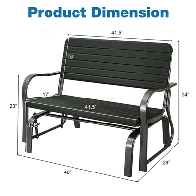 2-Seat Porch Glider with HDPE Back Seat and Steel Frame-Black