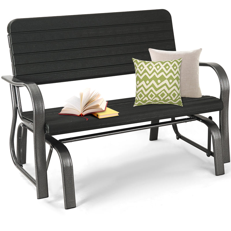 2-Seat Porch Glider with HDPE Back Seat and Steel Frame-Black