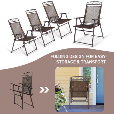 Set of 4 Patio Folding Sling Chairs Steel Camping Deck