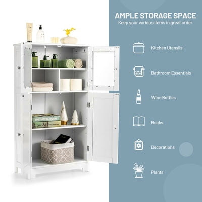 Bathroom Floor Storage Locker Kitchen Cabinet with Doors and Adjustable Shelf-White