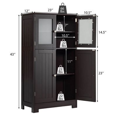 Bathroom Floor Storage Locker Kitchen Cabinet with Doors and Adjustable Shelf-Brown