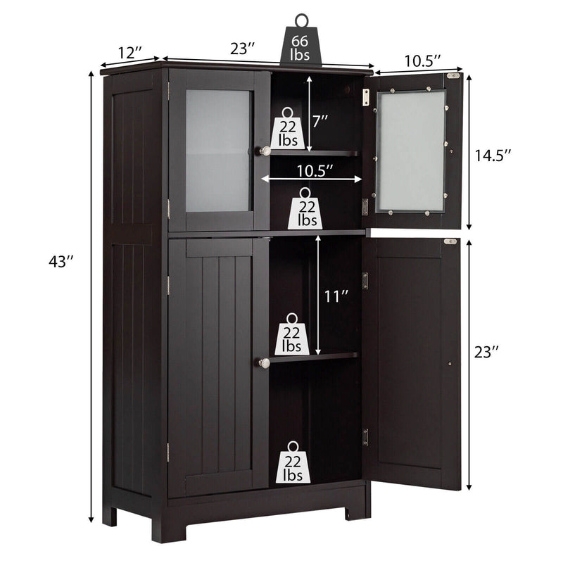 Bathroom Floor Storage Locker Kitchen Cabinet with Doors and Adjustable Shelf-Brown