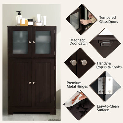 Bathroom Floor Storage Locker Kitchen Cabinet with Doors and Adjustable Shelf-Brown