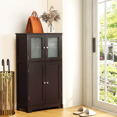 Bathroom Floor Storage Locker Kitchen Cabinet with Doors and Adjustable Shelf-Brown