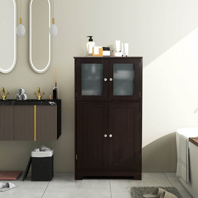 Bathroom Floor Storage Locker Kitchen Cabinet with Doors and Adjustable Shelf-Brown