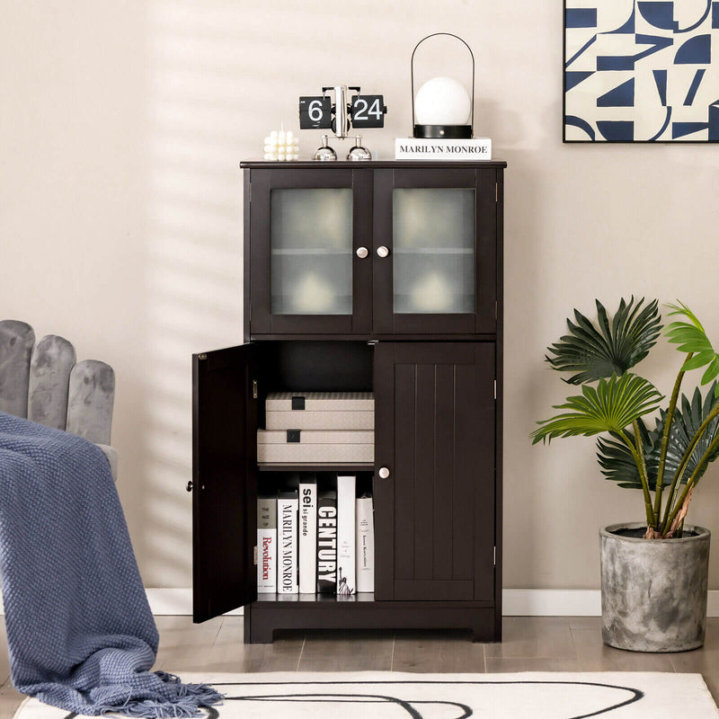 Bathroom Floor Storage Locker Kitchen Cabinet with Doors and Adjustable Shelf-Brown