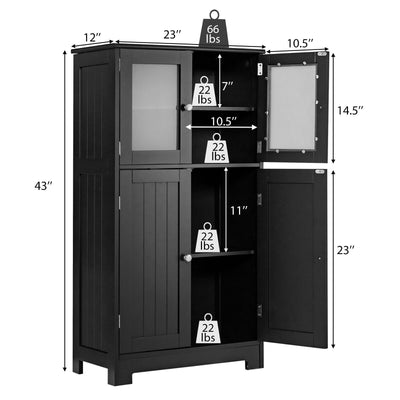 Bathroom Floor Storage Locker Kitchen Cabinet with Doors and Adjustable Shelf-Black