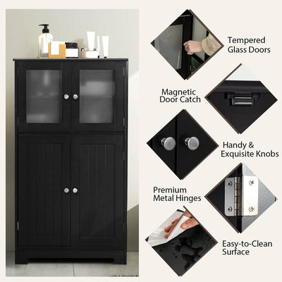 Bathroom Floor Storage Locker Kitchen Cabinet with Doors and Adjustable Shelf-Black