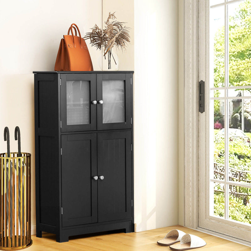 Bathroom Floor Storage Locker Kitchen Cabinet with Doors and Adjustable Shelf-Black