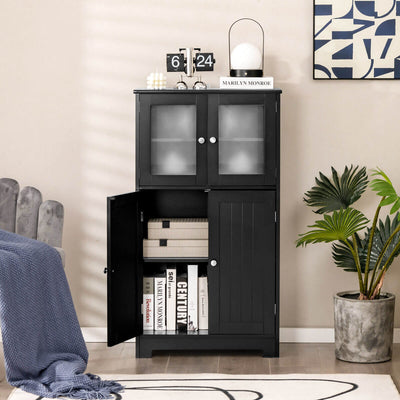 Bathroom Floor Storage Locker Kitchen Cabinet with Doors and Adjustable Shelf-Black