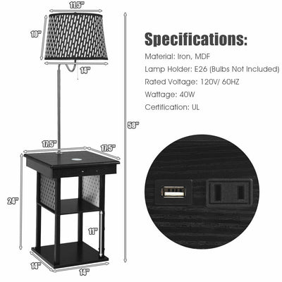 Floor Lamp Bedside Desk with USB Charging Ports and Shelves